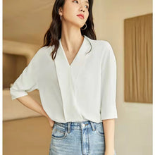 Load image into Gallery viewer, V-neck Mid-sleeve Chiffon Fashion Placket Blouse
