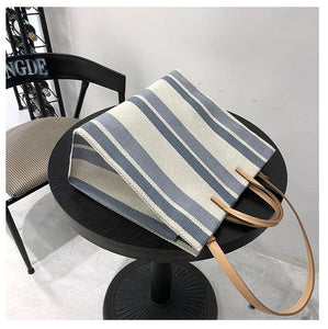 Striped Canvas Large-capacity Tote Bag