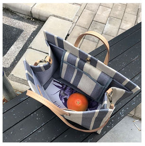 Striped Canvas Large-capacity Tote Bag