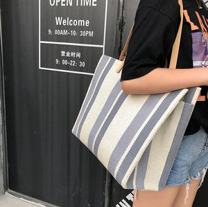 Striped Canvas Large-capacity Tote Bag