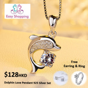 Dolphin Love Pendant 925 Silver Set
