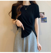 Load image into Gallery viewer, Design sense slit short-sleeved t-shirt slim fit shoulders short T-shirt
