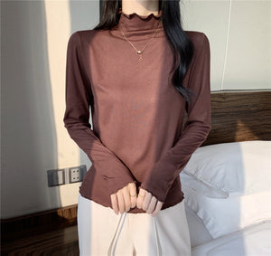Modal Half-High Collar Long-sleeved Thin Shirt
