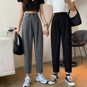 胖妹妹春夏新款2021大码女装休闲西装裤直筒阔腿女裤子宽松显瘦潮