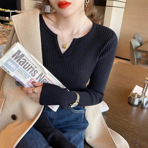 v领毛衣女2022年早秋新款洋气打底衫内搭针织衫春秋修身长袖上衣