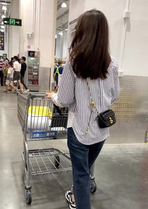 Striped Stitching Autumn Fashion Long-sleeved Shirt