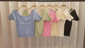 French Cross Sling Strapless Short-sleeved Shirt