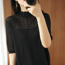 Load image into Gallery viewer, Half-High Hollow Collar Half-sleeved Shirt
