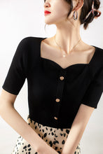 Load image into Gallery viewer, French Seagull Collar Retro Gold Buckle Knitted Top Shirt
