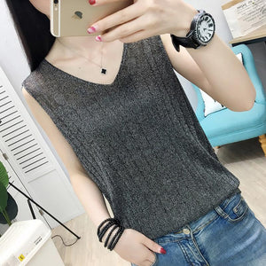 New Style Ice Silk V-neck Hollow Bright Silk