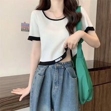 Load image into Gallery viewer, Striped U-neck Short Knitted Pullover Top Shirt
