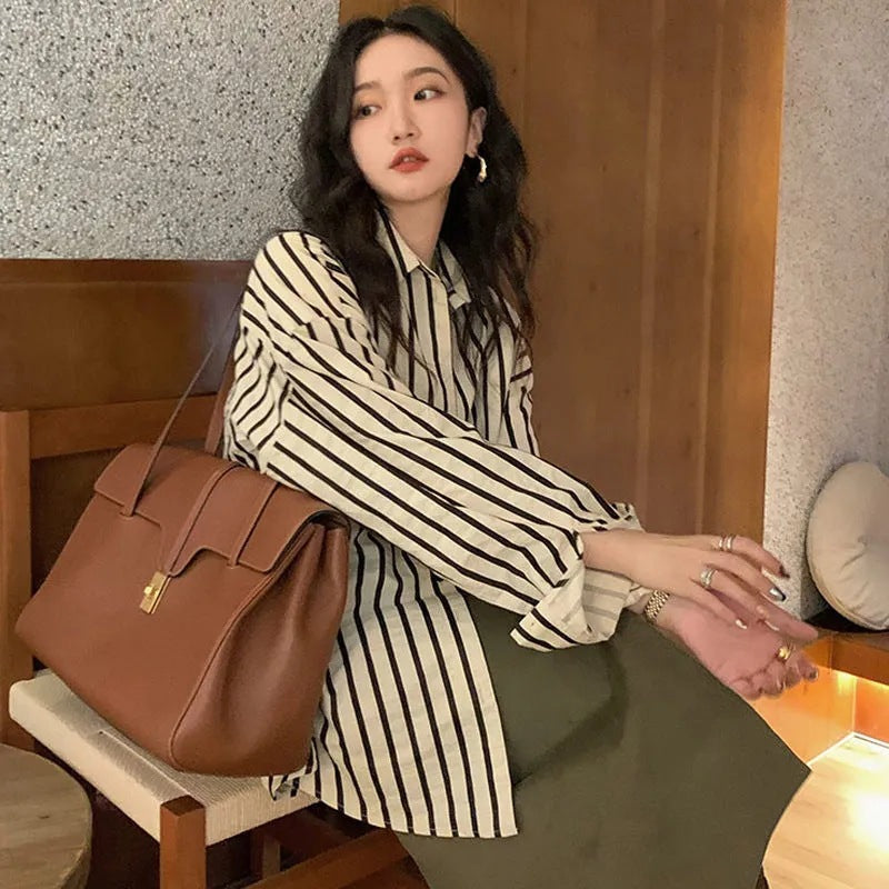 French All-match Long-sleeved Striped Shirt