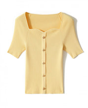 Load image into Gallery viewer, French Seagull Collar Retro Gold Buckle Knitted Top Shirt
