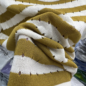 Stitching Puff Sleeves Hollow Striped Short-sleeved Shirt