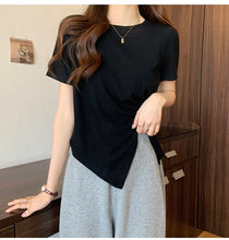 Load image into Gallery viewer, Design sense slit short-sleeved t-shirt slim fit shoulders short T-shirt
