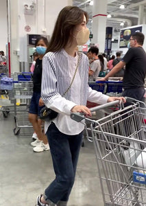 Striped Stitching Autumn Fashion Long-sleeved Shirt