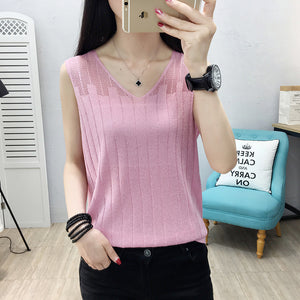 New Style Ice Silk V-neck Hollow Bright Silk