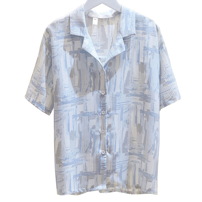 Summer Design V-neck Blouse Chiffon Flower Shirt