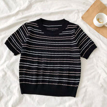 Load image into Gallery viewer, Korean Style Stripe Shirt Short-sleeved Sweater
