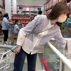 Striped Stitching Autumn Fashion Long-sleeved Shirt