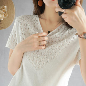 Hollow Round-neck Casual Half-sleeved T-shirt