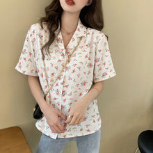 Load image into Gallery viewer, New Slim Chiffon Printed Suit Collar Short-sleeved Top Shirt
