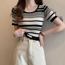 Load image into Gallery viewer, Striped U-neck Short Knitted Pullover Top Shirt
