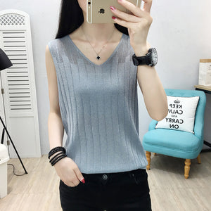 New Style Ice Silk V-neck Hollow Bright Silk
