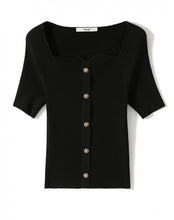 Load image into Gallery viewer, French Seagull Collar Retro Gold Buckle Knitted Top Shirt
