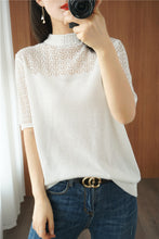 Load image into Gallery viewer, Half-High Hollow Collar Half-sleeved Shirt
