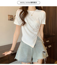 Load image into Gallery viewer, Design sense slit short-sleeved t-shirt slim fit shoulders short T-shirt
