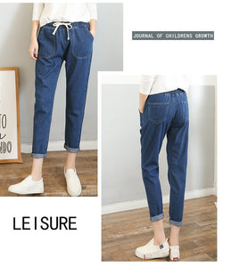 New Elastic High Waist Denim Trousers Casual Pants