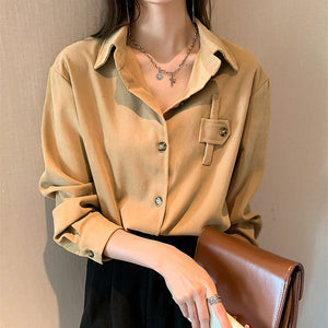 All-match Thin Design Loose Thick Long-sleeved Shirt