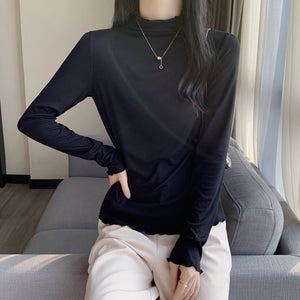 Modal Half-High Collar Long-sleeved Thin Shirt