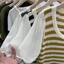 Load image into Gallery viewer, Stitching Puff Sleeves Hollow Striped Short-sleeved Shirt
