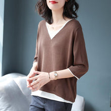 Load image into Gallery viewer, Spot V-neck Quarter-sleeved Loose Sweater Shirt
