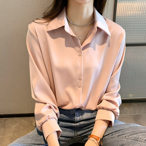 Loose Stacking Chiffon Long-sleeved Polo Shirt