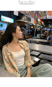Summer Design Plaid Long-sleeved Sunscreen Top Shirt