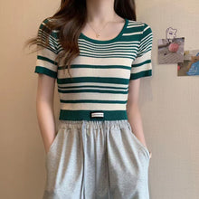 Load image into Gallery viewer, Striped U-neck Short Knitted Pullover Top Shirt
