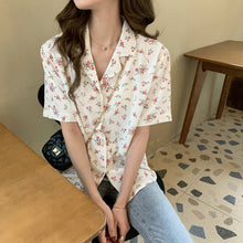 Load image into Gallery viewer, New Slim Chiffon Printed Suit Collar Short-sleeved Top Shirt
