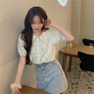 Doll Collar Broken Flowers Retro Summer Shirt