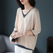 Load image into Gallery viewer, Spot V-neck Quarter-sleeved Loose Sweater Shirt
