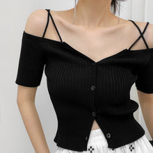 Load image into Gallery viewer, French Cross Sling Strapless Short-sleeved Shirt

