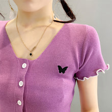 Load image into Gallery viewer, Butterfly Embroidery Short-sleeved Round Neck Shirt
