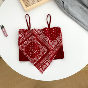 Niche cashew nut flower silk scarf net red inner vest small suspender tube top top outerwear trendy