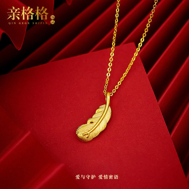 Gold Feather Jewelry Set