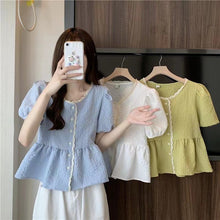 Load image into Gallery viewer, Puff Sleeves Stitching Lace Doll Shirt Shirt
