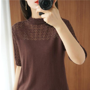Half-High Hollow Collar Half-sleeved Shirt