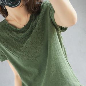 Hollow Round-neck Casual Half-sleeved T-shirt