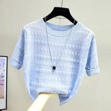 Load image into Gallery viewer, Korean Style Stripe Shirt Short-sleeved Sweater
